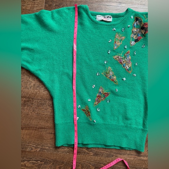 PRINCESS BOUTIQUES 1970s green sweater butterfly bedazzled lambswool angora EUC - Picture 8 of 12